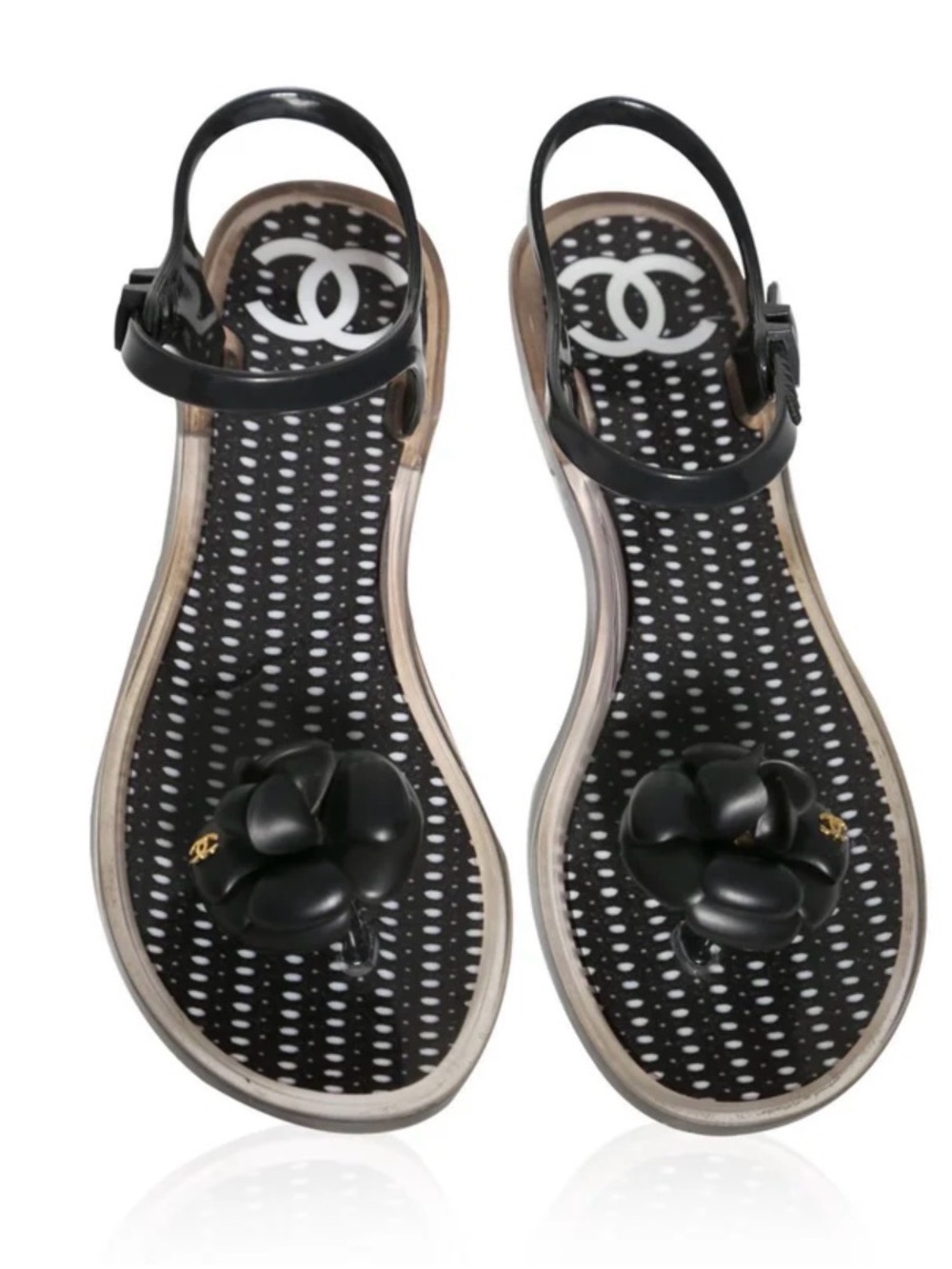 CHANEL Black Camellia Jelly Thong Sandals - Women